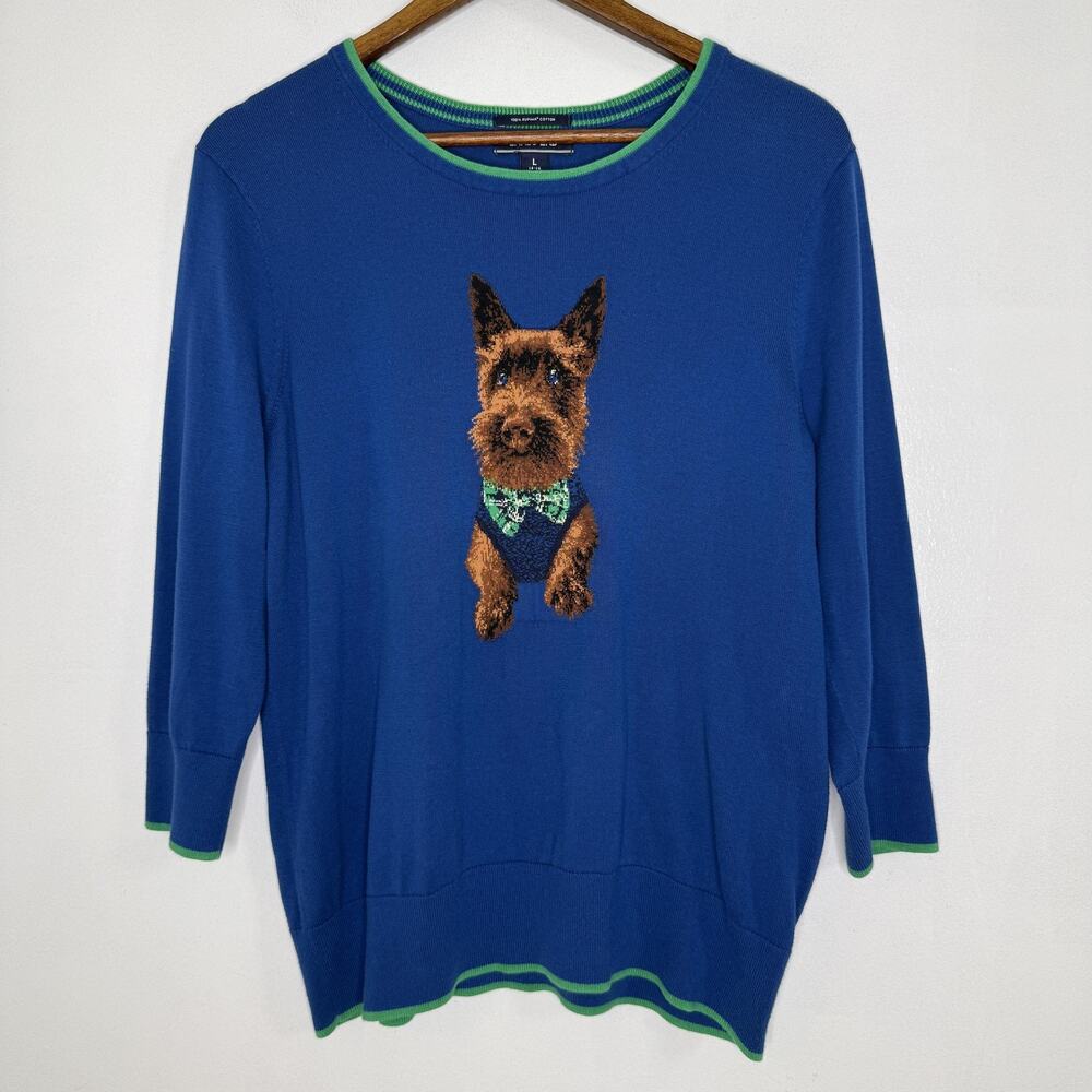 Lands' End Sweater Women's Large Dapper Scottie Dog Graphic Supima Pullover